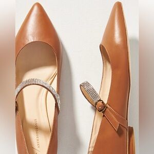 Anthropologie Brown Mary Jane Flats with Rhinestone Strap